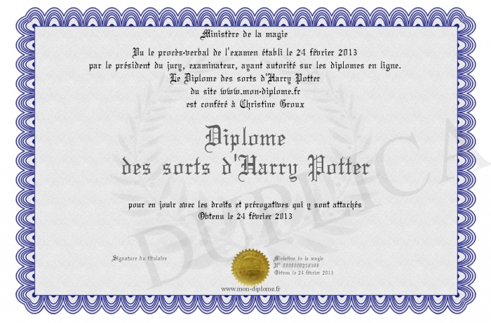 diplome harry potter